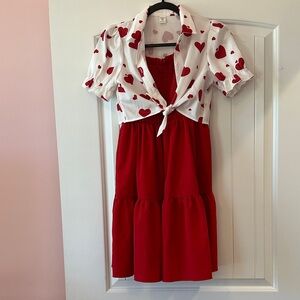 SHEIN Valentine's Day Red and White Heart Kids Dress
